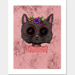 Funky Cat with flower crown Posters and Art